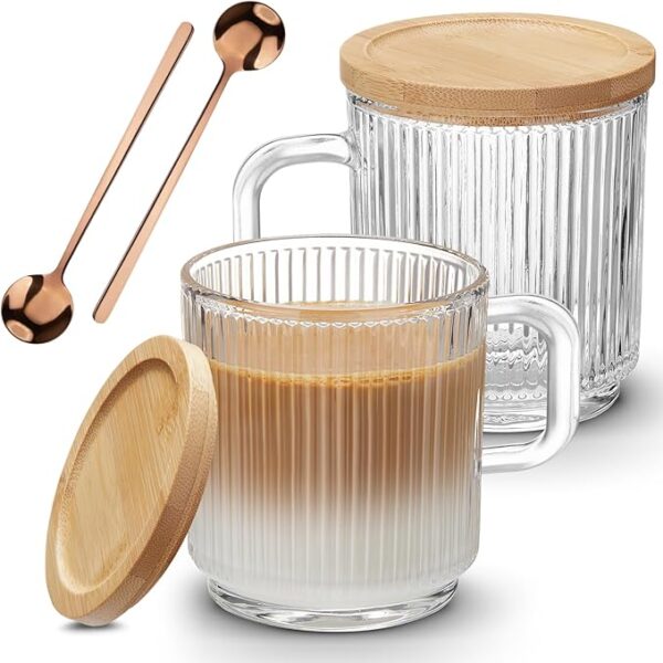 2-pack glass coffee mugs with lids